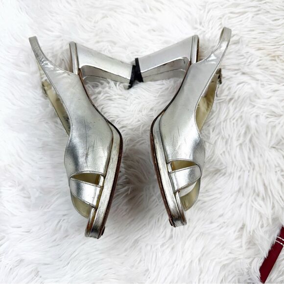 Roger Vivier Metallic Peep Toe Slingback Block Heel Sandals - Picture 6 of 13